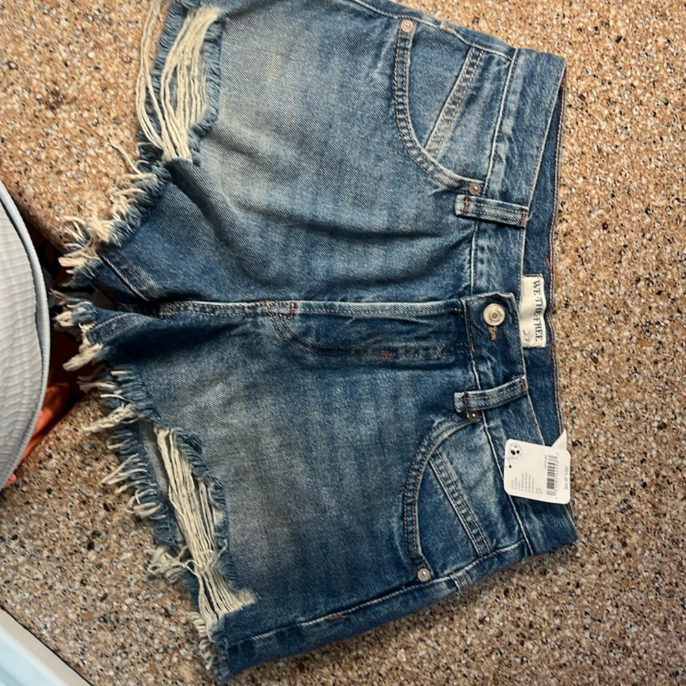 Free People Frayed Blue Jean Shorts